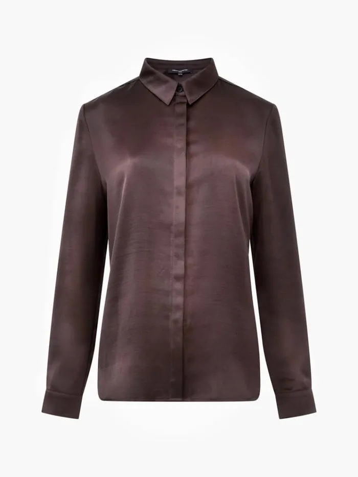 French Connection Tops Irina Satin Shirt Chocolate Ganache 8211 Woman