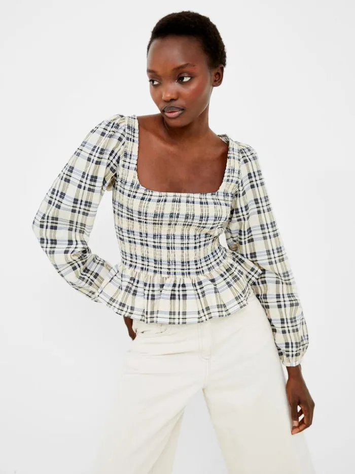 French Connection Tops Ivy Check Top Black Ashclassic Cr 8211 Woman