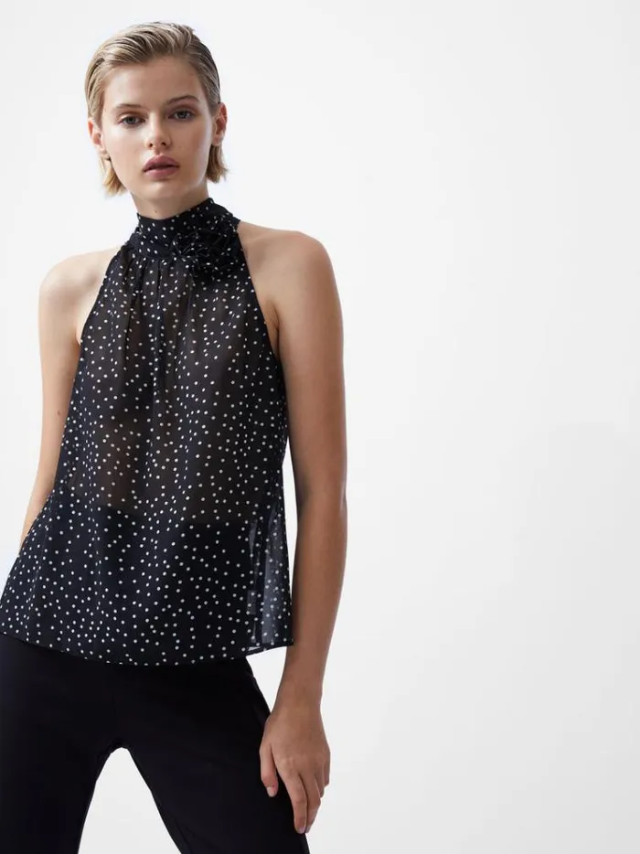 French Connection Tops Polka Dot Rosetta Halterneck Top Blackwhite 8211 Woman