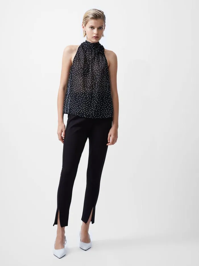 French Connection Tops Polka Dot Rosetta Halterneck Top Blackwhite 8211 Woman