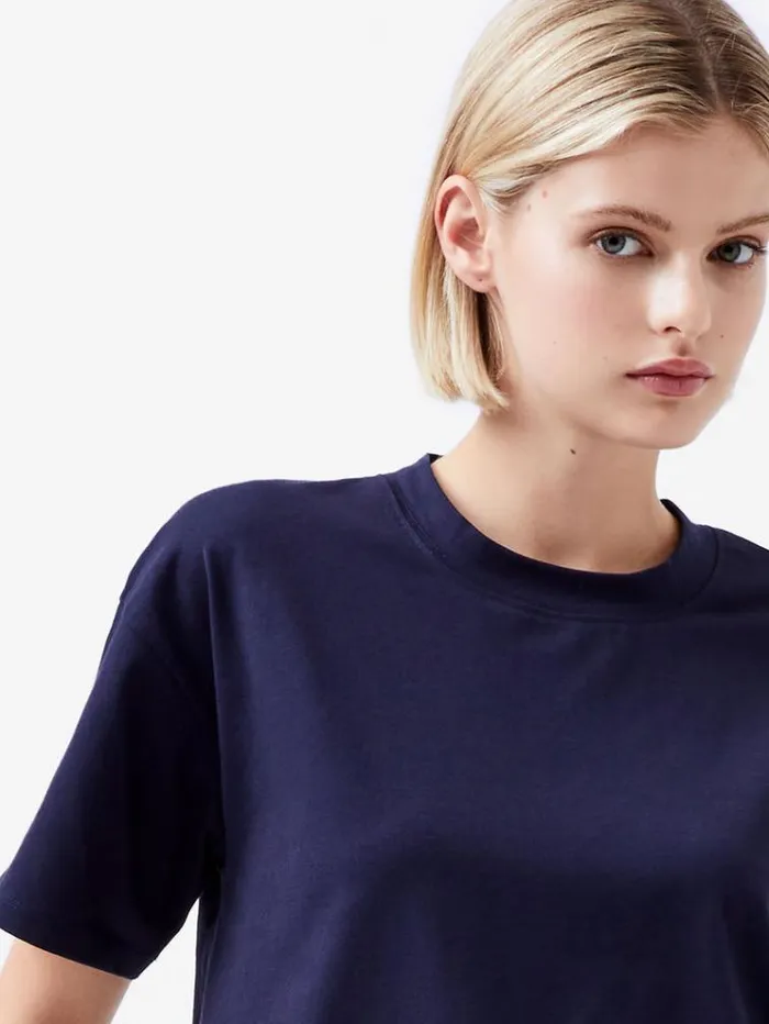 French Connection Tops Rallie Cotton Short Sleeve TShirt Marine 8211 Woman