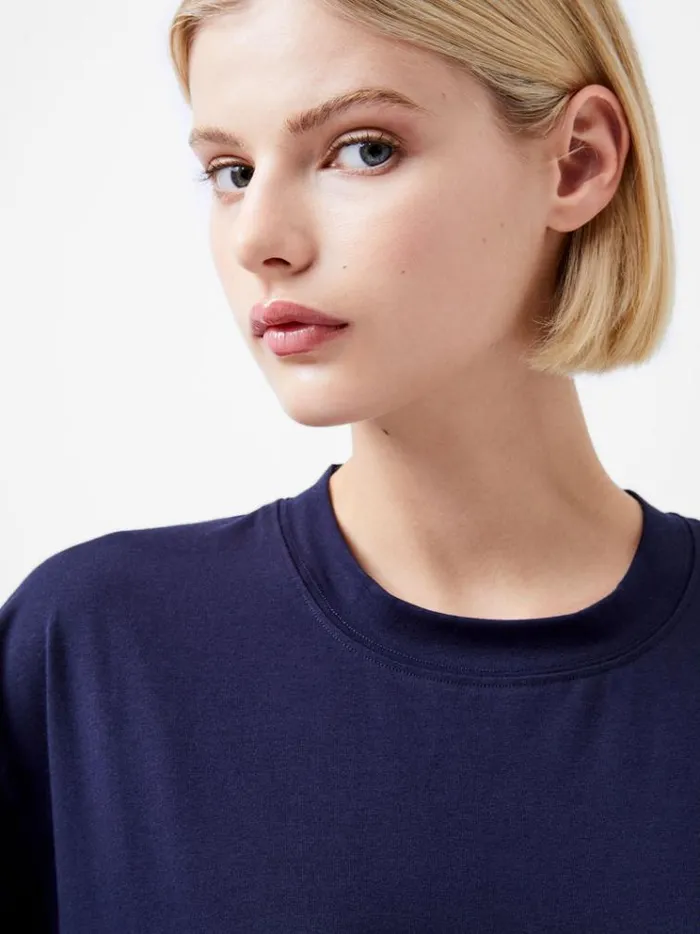 French Connection Tops Rallie Cotton Short Sleeve TShirt Marine 8211 Woman