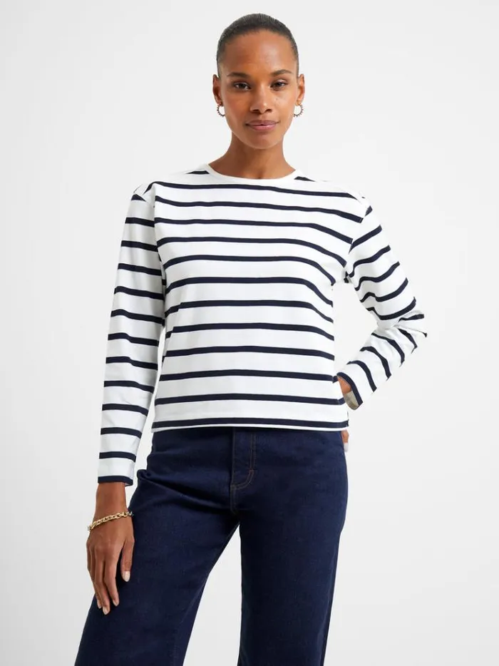 French Connection Tops Rallie Stripe Slash Neck Top Summer Whitemarine 8211 Woman