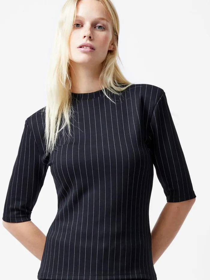 French Connection Tops Regina Jersey Pinstripe Shoulder Pad TShirt Blackwhite 8211 Woman French Connection Tops Regina Jersey Pinstripe Shoulder Pad TShirt Blackwhite 8211 Woman