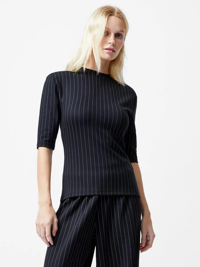 French Connection Tops Regina Jersey Pinstripe Shoulder Pad TShirt Blackwhite 8211 Woman