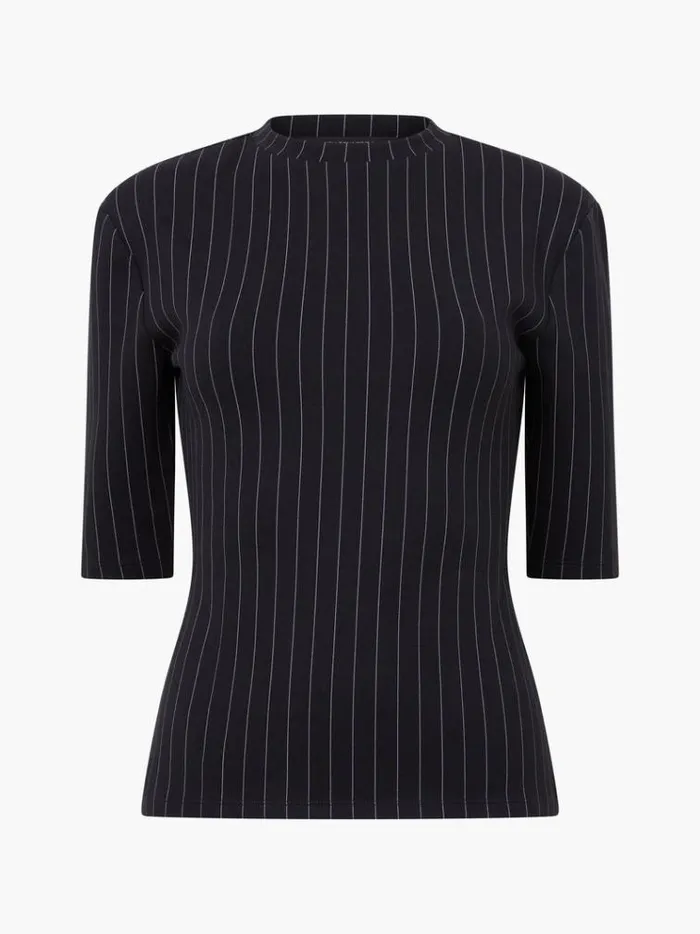 French Connection Tops Regina Jersey Pinstripe Shoulder Pad TShirt Blackwhite 8211 Woman