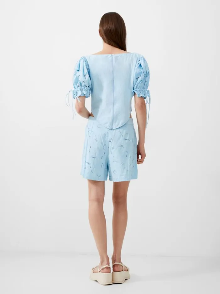 French Connection Tops Rhodes Cotton Embroidered Top Cashmere Blue 8211 Woman