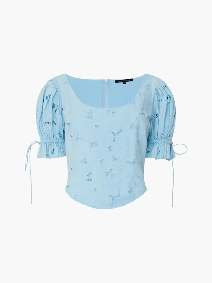 French Connection Tops Rhodes Cotton Embroidered Top Cashmere Blue 8211 Woman
