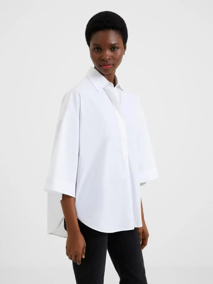 French Connection Tops Rhodes Poplin Popover Shirt Linen White 8211 Woman
