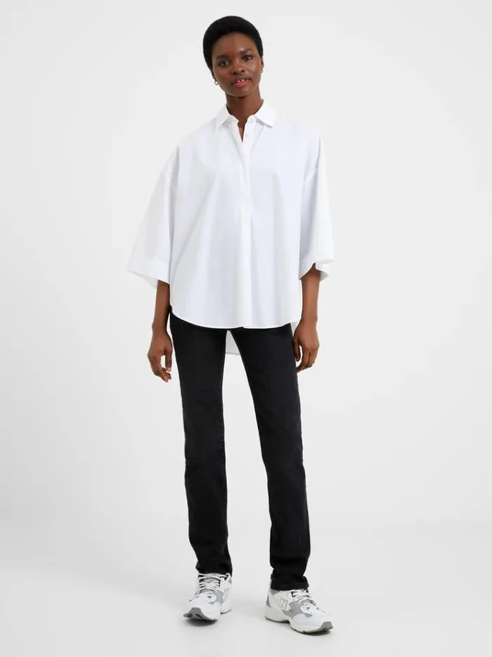 French Connection Tops Rhodes Poplin Popover Shirt Linen White 8211 Woman