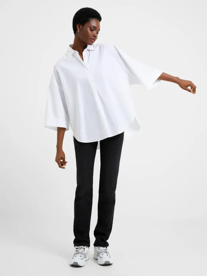 French Connection Tops Rhodes Poplin Popover Shirt Linen White 8211 Woman