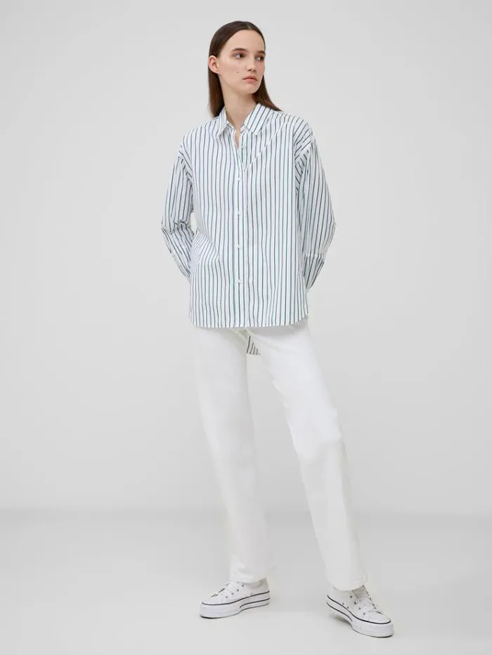 French Connection Tops Rhodes Poplin Sleeve Detail Shirt Linen Whiteforest G 8211 Woman