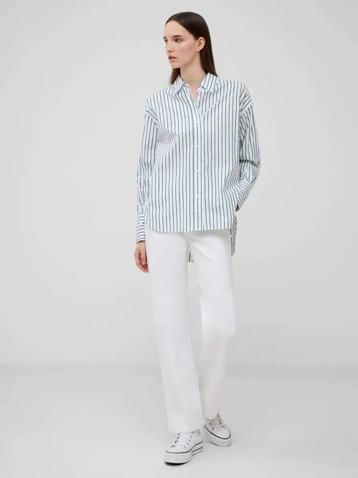 French Connection Tops Rhodes Poplin Sleeve Detail Shirt Linen Whiteforest G 8211 Woman