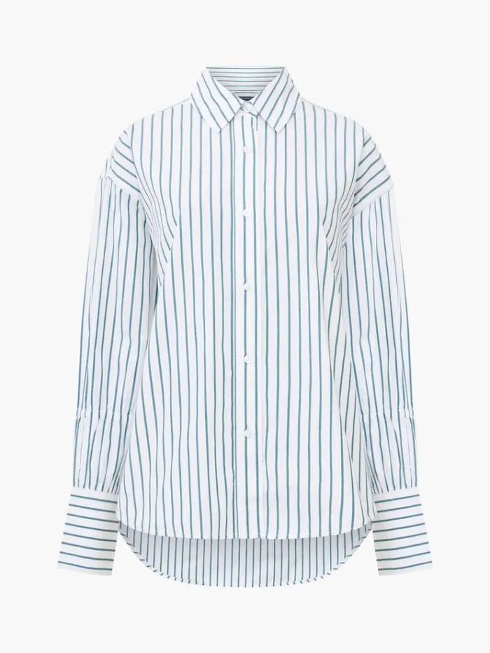 French Connection Tops Rhodes Poplin Sleeve Detail Shirt Linen Whiteforest G 8211 Woman