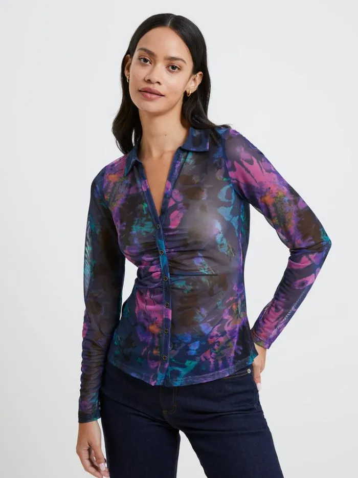 French Connection Tops Toni Mesh Gabriela Top Blue Depths 8211 Woman