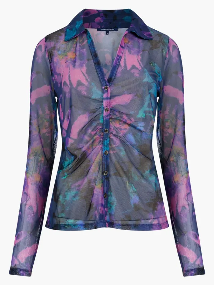 French Connection Tops Toni Mesh Gabriela Top Blue Depths 8211 Woman