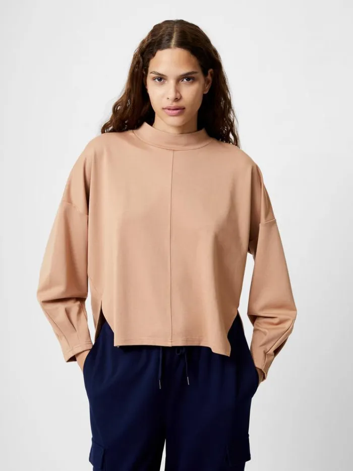 French Connection Tops Turtleneck Cut Long Sleeve Top Tan 8211 Woman