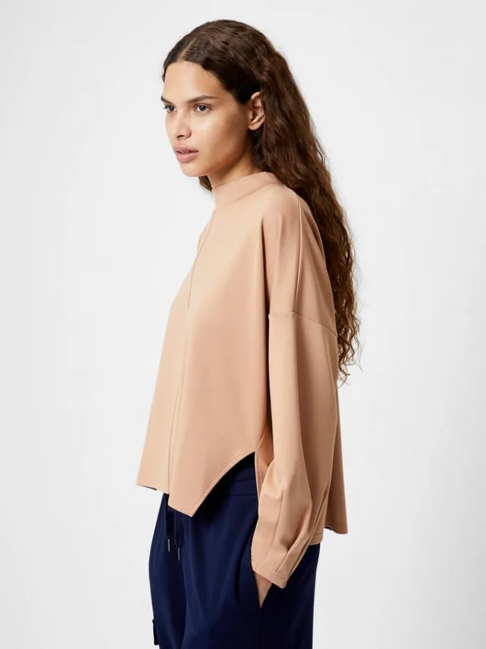 French Connection Tops Turtleneck Cut Long Sleeve Top Tan 8211 Woman