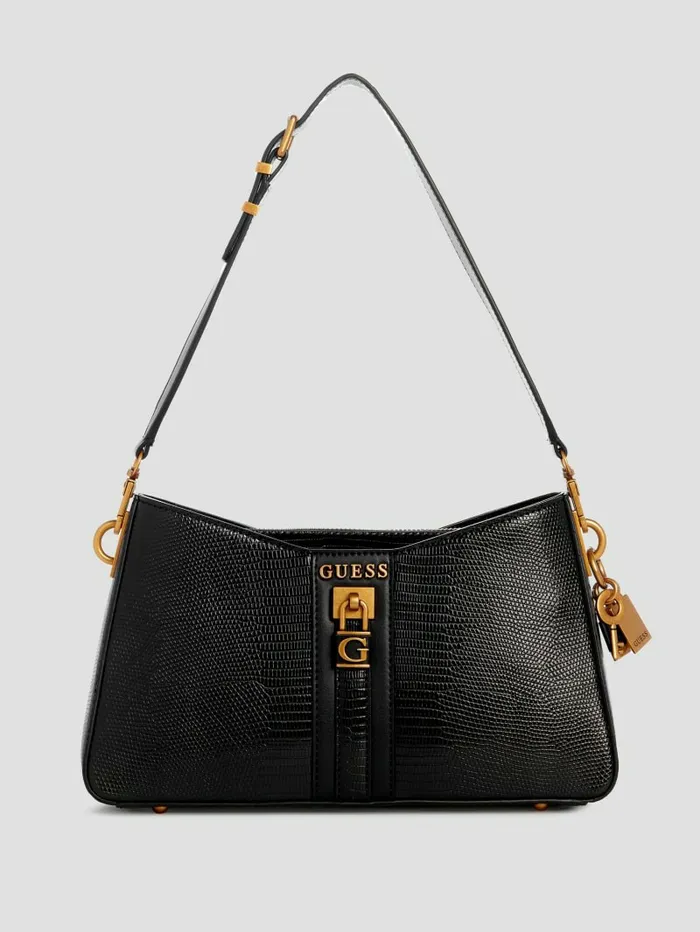 Ginevra Elite Shoulder Bag Black Floral Print Handbags GUESS Women