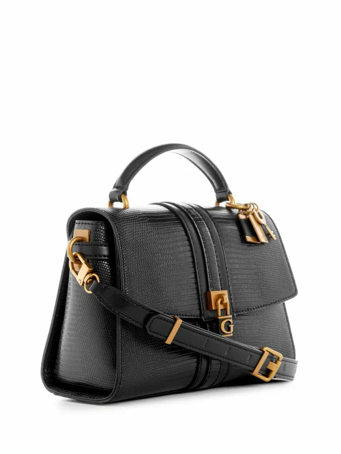 Ginevra Textured Top Handle Crossbody Black Floral Print Handbags GUESS Women