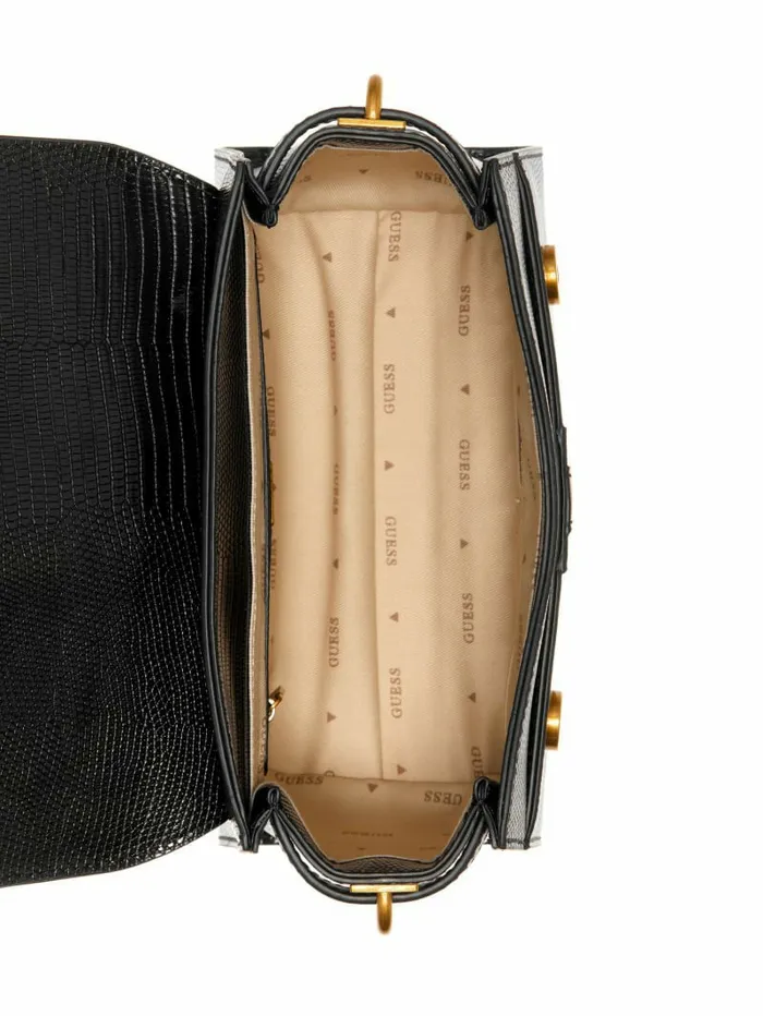 Ginevra Textured Top Handle Crossbody Black Floral Print Handbags GUESS Women