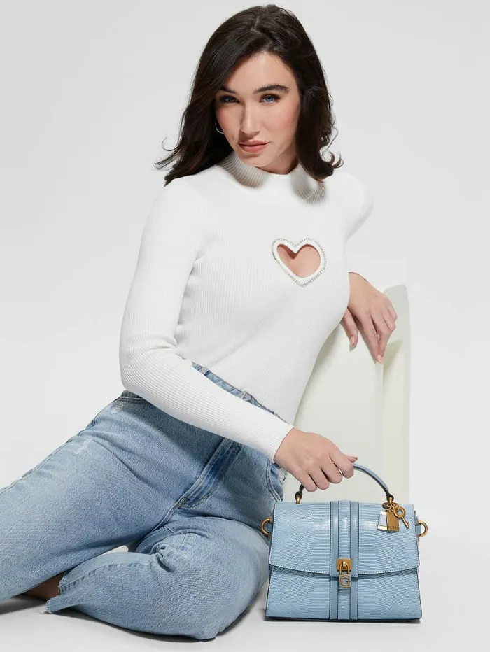 Ginevra Textured Top Handle Crossbody Light Denim Women Handbags GUESS
