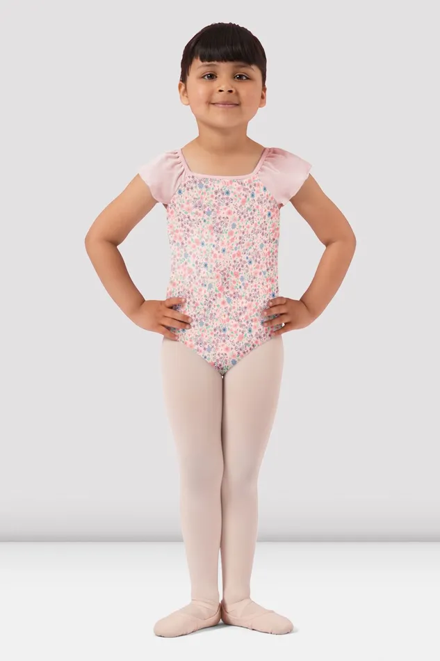 Girls Mirella Ditsy Floral Frill Sleeve Leotard Pink Children Leotards Bloch
