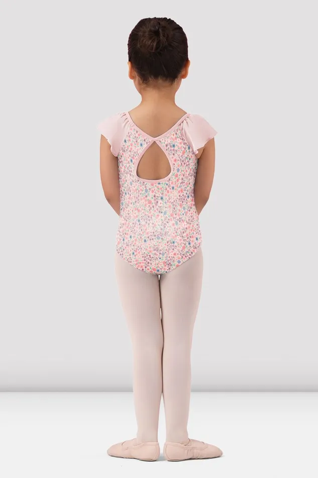 Girls Mirella Ditsy Floral Frill Sleeve Leotard Pink Children Leotards Bloch