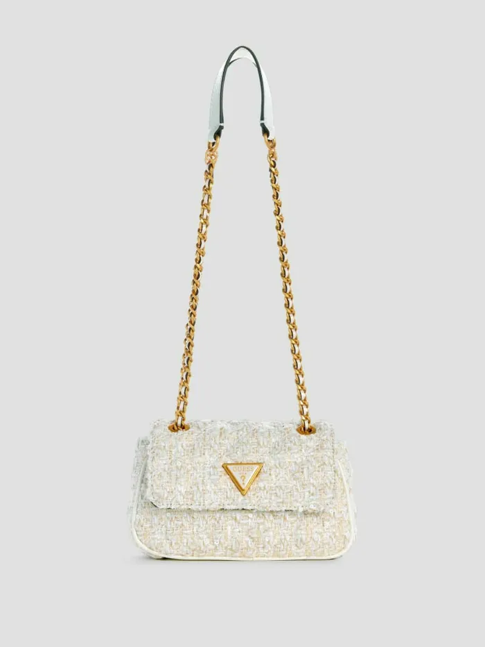 Giully Tweed Mini Convertible Crossbody Ivory Multi Handbags GUESS Women