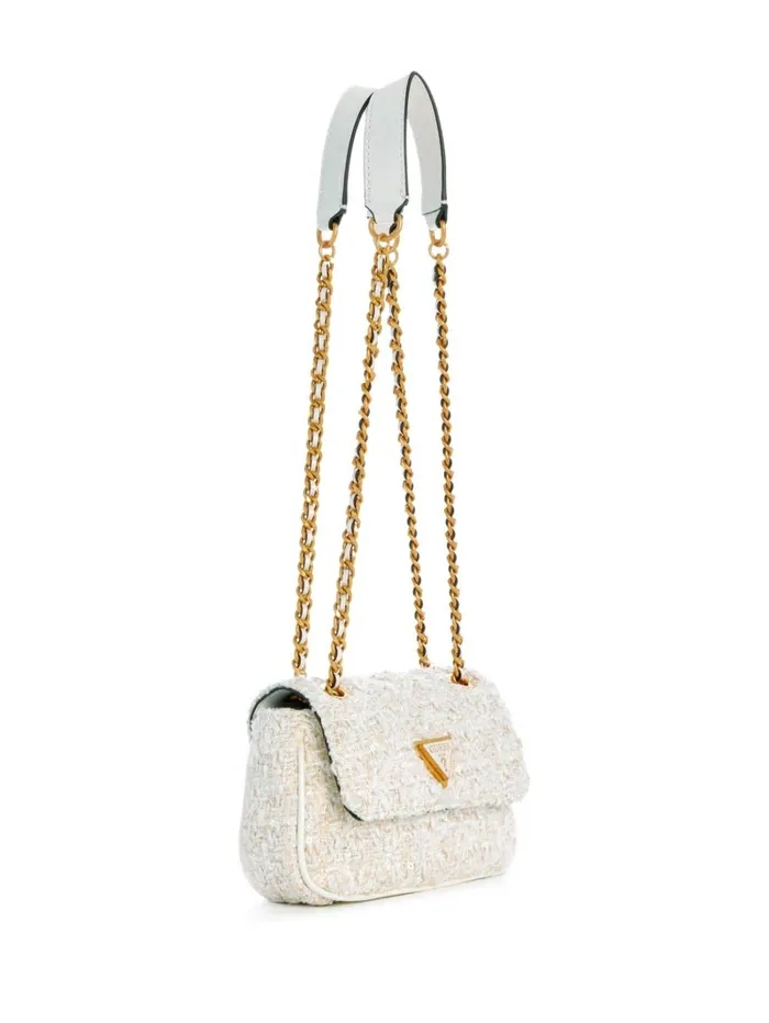 Giully Tweed Mini Convertible Crossbody Ivory Multi Handbags GUESS Women