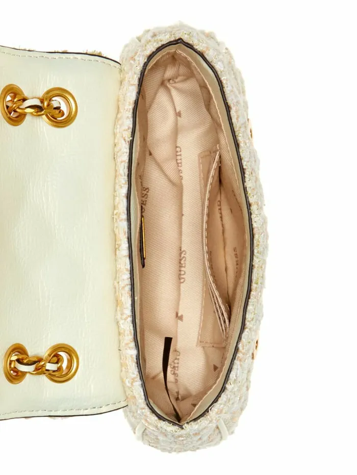 Giully Tweed Mini Convertible Crossbody Ivory Multi Handbags GUESS Women
