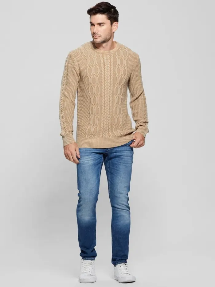 GUESS Andy Cable Acid Wash Sweater Travertine Sand Men Hoodies and Sweaters GUESS Andy Cable Acid Wash Sweater Travertine Sand Men Hoodies and Sweaters