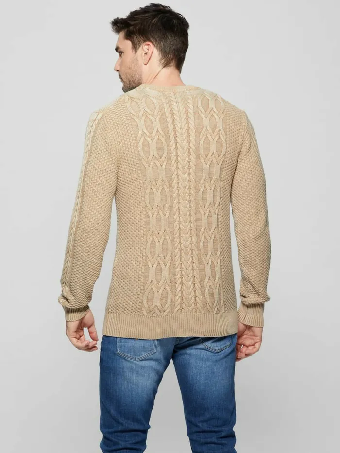 GUESS Andy Cable Acid Wash Sweater Travertine Sand Men Hoodies and Sweaters GUESS Andy Cable Acid Wash Sweater Travertine Sand Men Hoodies and Sweaters