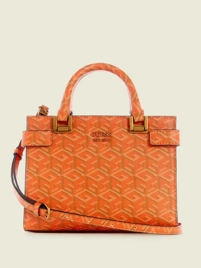 GUESS Atene Mini Satchel Orange Logo Women Handbags
