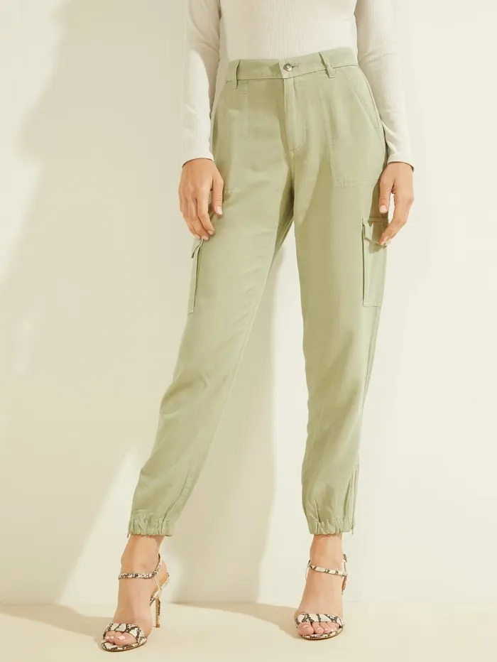 GUESS Bottoms Women Bowie Chino Cargo Pants Light Matcha Multi