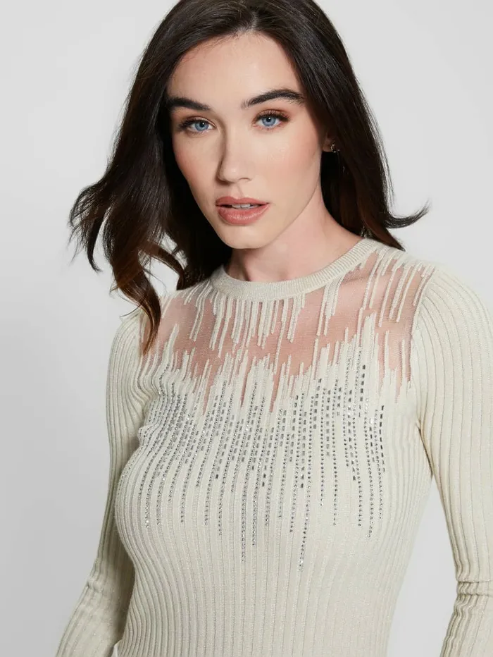 GUESS Claudine Embellished Sweater Mocassin Multi Women Tops