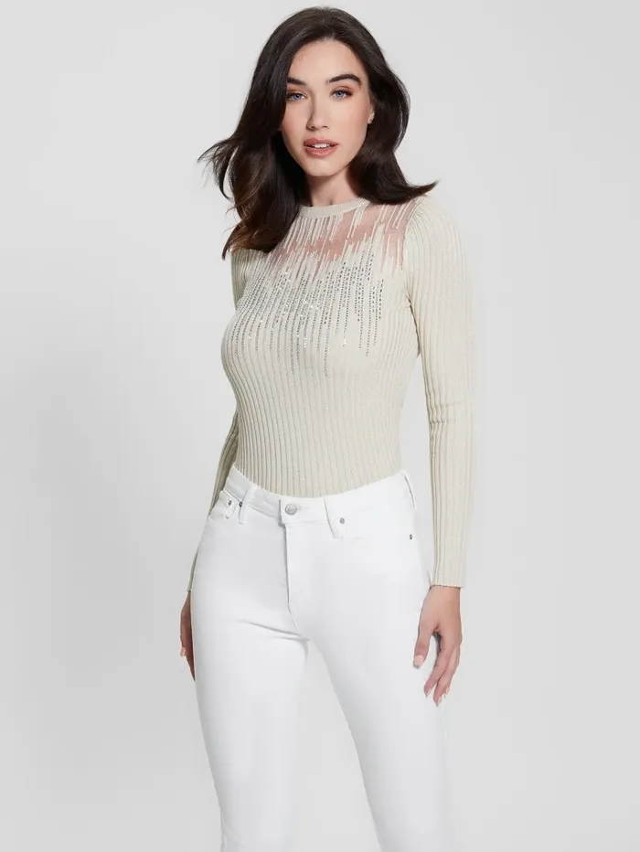 GUESS Claudine Embellished Sweater Mocassin Multi Women Tops GUESS Claudine Embellished Sweater Mocassin Multi Women Tops