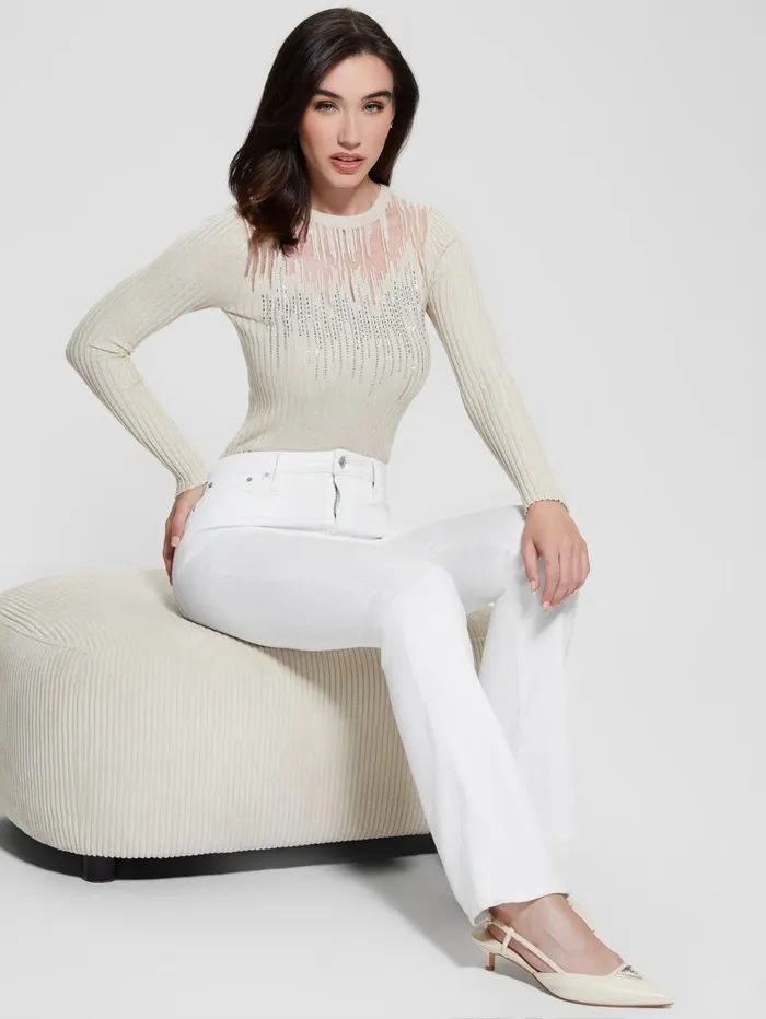 GUESS Claudine Embellished Sweater Mocassin Multi Women Tops GUESS Claudine Embellished Sweater Mocassin Multi Women Tops