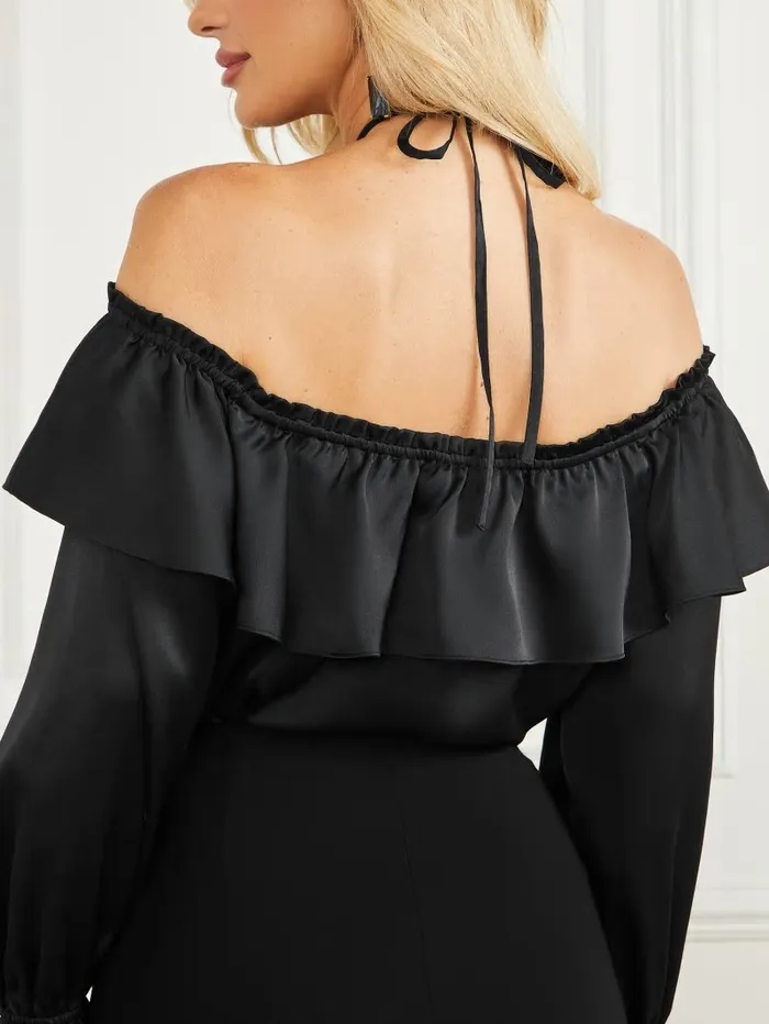 GUESS Dixie Satin Blouse Black Women Tops GUESS Dixie Satin Blouse Black Women Tops