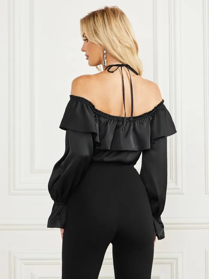 GUESS Dixie Satin Blouse Black Women Tops GUESS Dixie Satin Blouse Black Women Tops