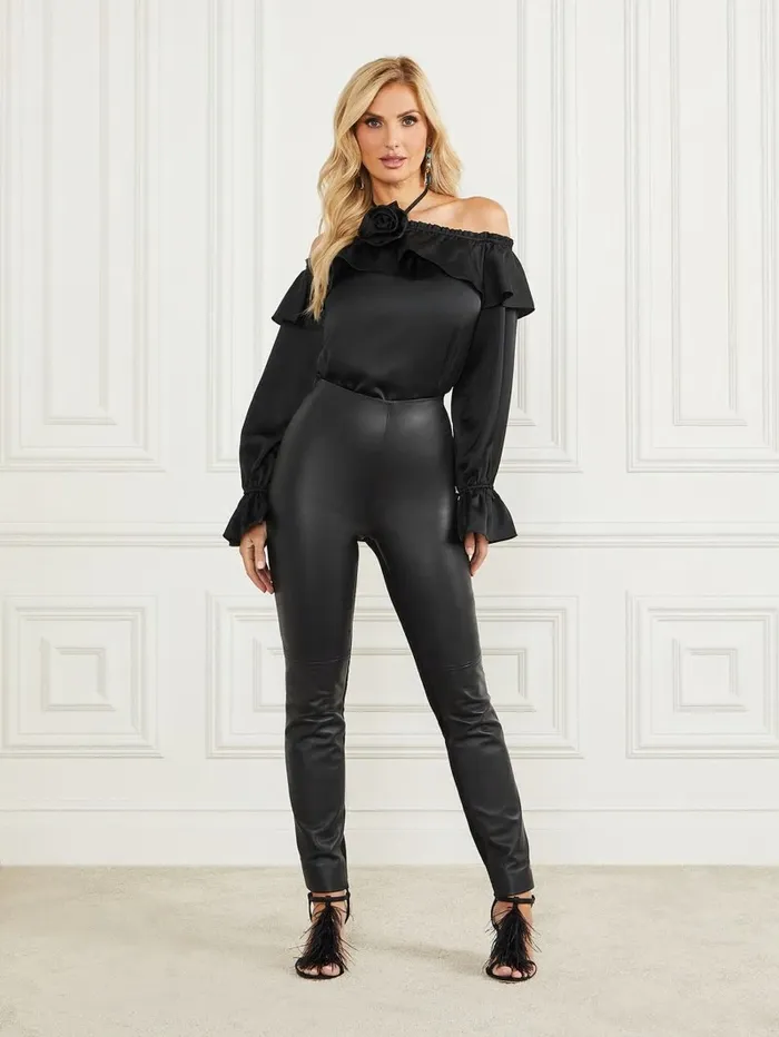 GUESS Dixie Satin Blouse Black Women Tops GUESS Dixie Satin Blouse Black Women Tops