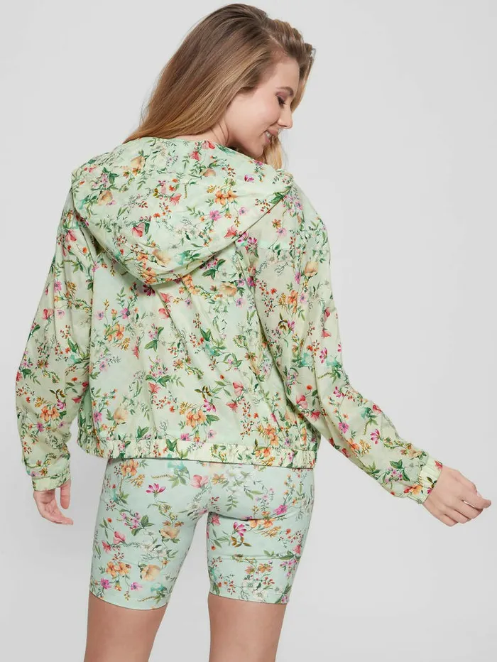 GUESS Eco Davina Floral Nylon Windbreaker Acqua Field Flower Women Activewear