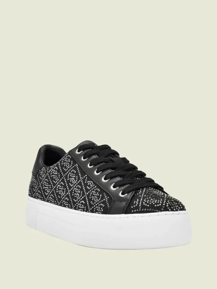 GUESS Gelsen Rhinestone Logo LowTop Sneakers Black 001 Women Sneakers