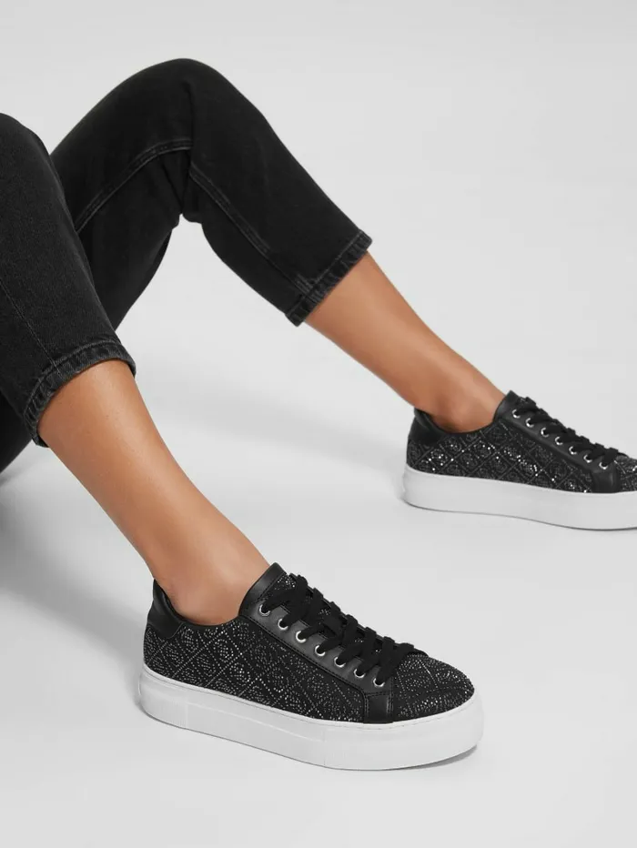 GUESS Gelsen Rhinestone Logo LowTop Sneakers Black 001 Women Sneakers