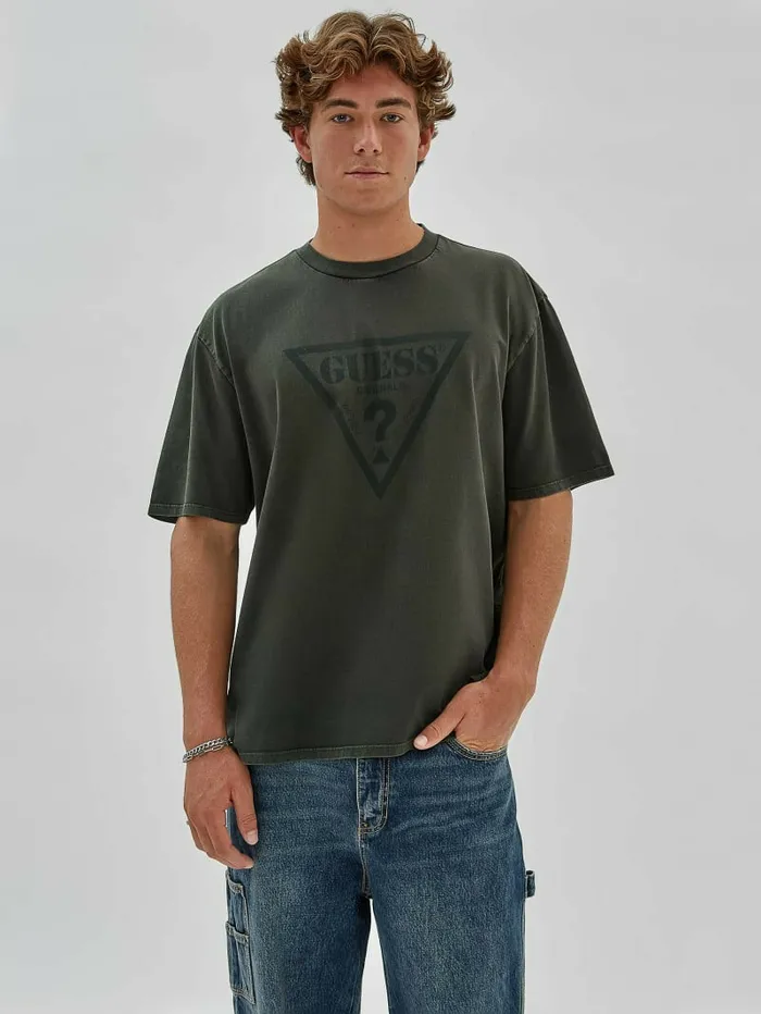 GUESS GUESS Originals Triangle Tee Green Duffel Multi Men TShirts and Tanks