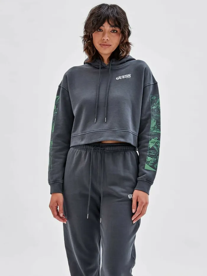 GUESS GUESS Originals x Batman Cropped Hoodie Jet Black Multi Women Jackets and Coats GUESS GUESS Originals x Batman Cropped Hoodie Jet Black Multi Women Jackets and Coats