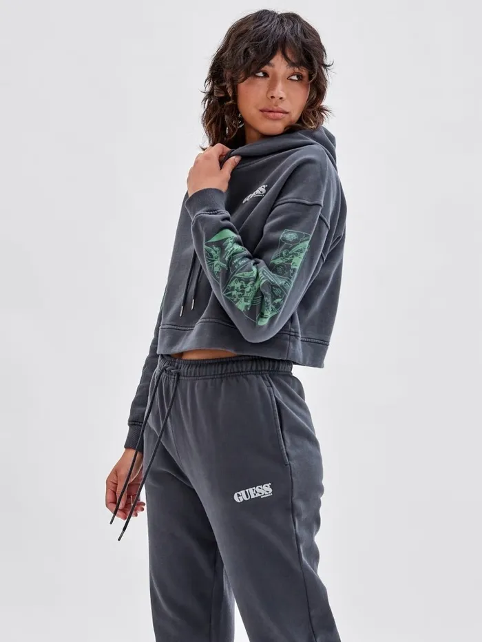 GUESS GUESS Originals x Batman Cropped Hoodie Jet Black Multi Women Jackets and Coats GUESS GUESS Originals x Batman Cropped Hoodie Jet Black Multi Women Jackets and Coats