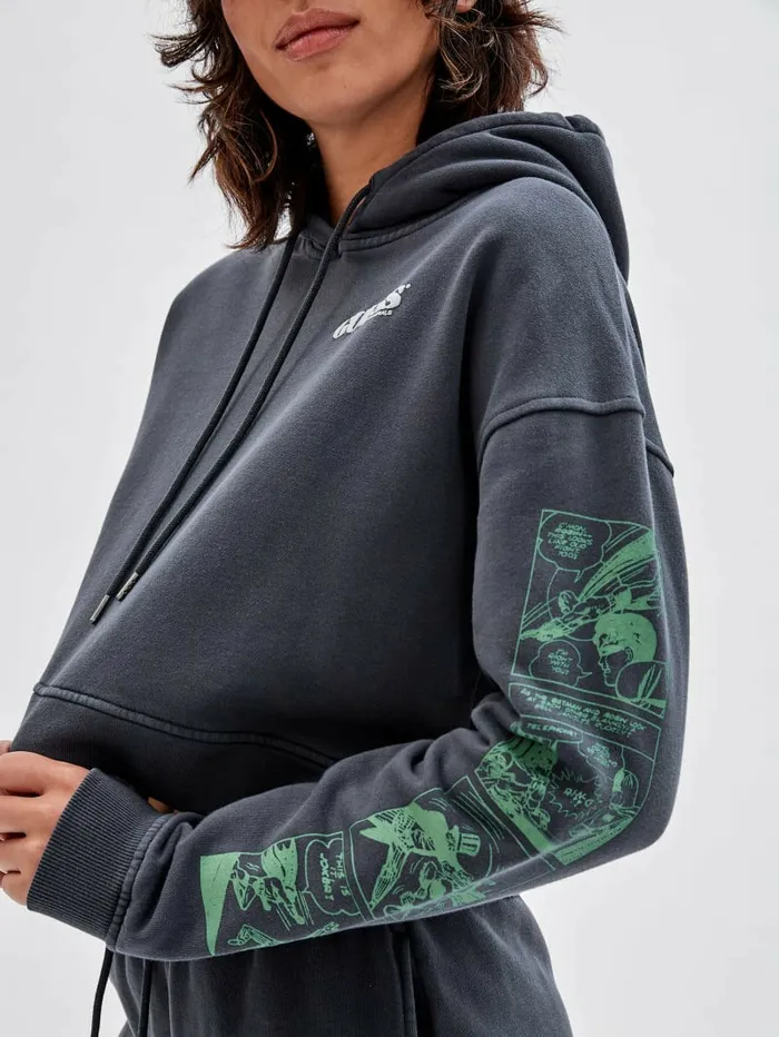 GUESS GUESS Originals x Batman Cropped Hoodie Jet Black Multi Women Jackets and Coats GUESS GUESS Originals x Batman Cropped Hoodie Jet Black Multi Women Jackets and Coats