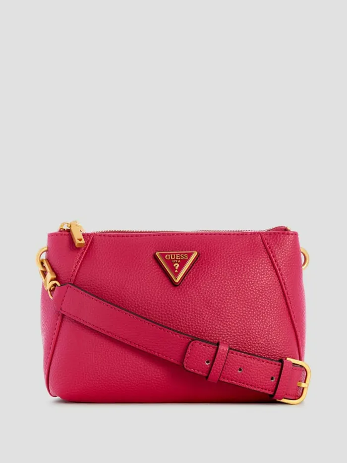 GUESS Handbags Women Laryn Pebbled DualZip Crossbody Fuchsia