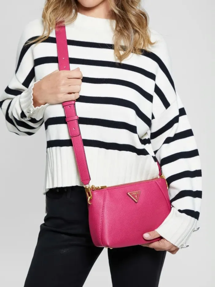 GUESS Handbags Women Laryn Pebbled DualZip Crossbody Fuchsia GUESS Handbags Women Laryn Pebbled DualZip Crossbody Fuchsia